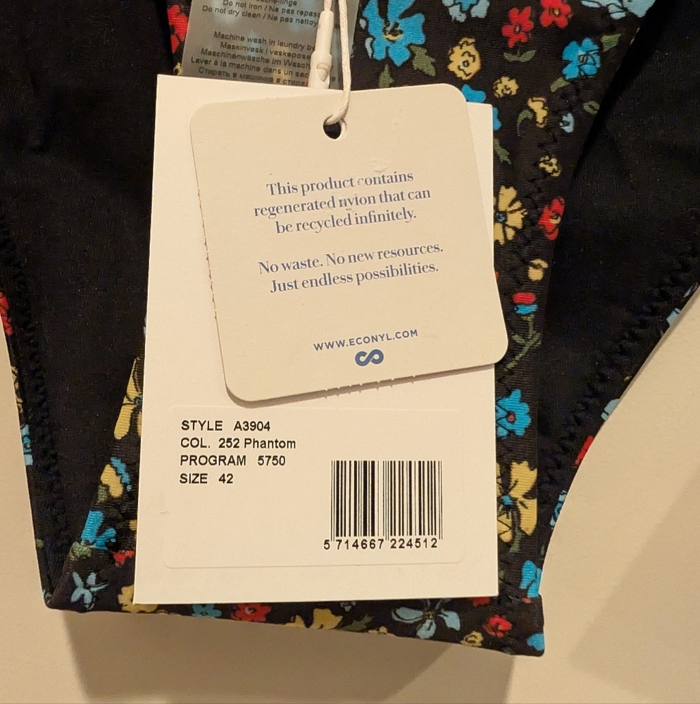 Ganni Swim Bikini Bottoms - Floral Black and Blue  Size 10/12 - Picture 2 of 6
